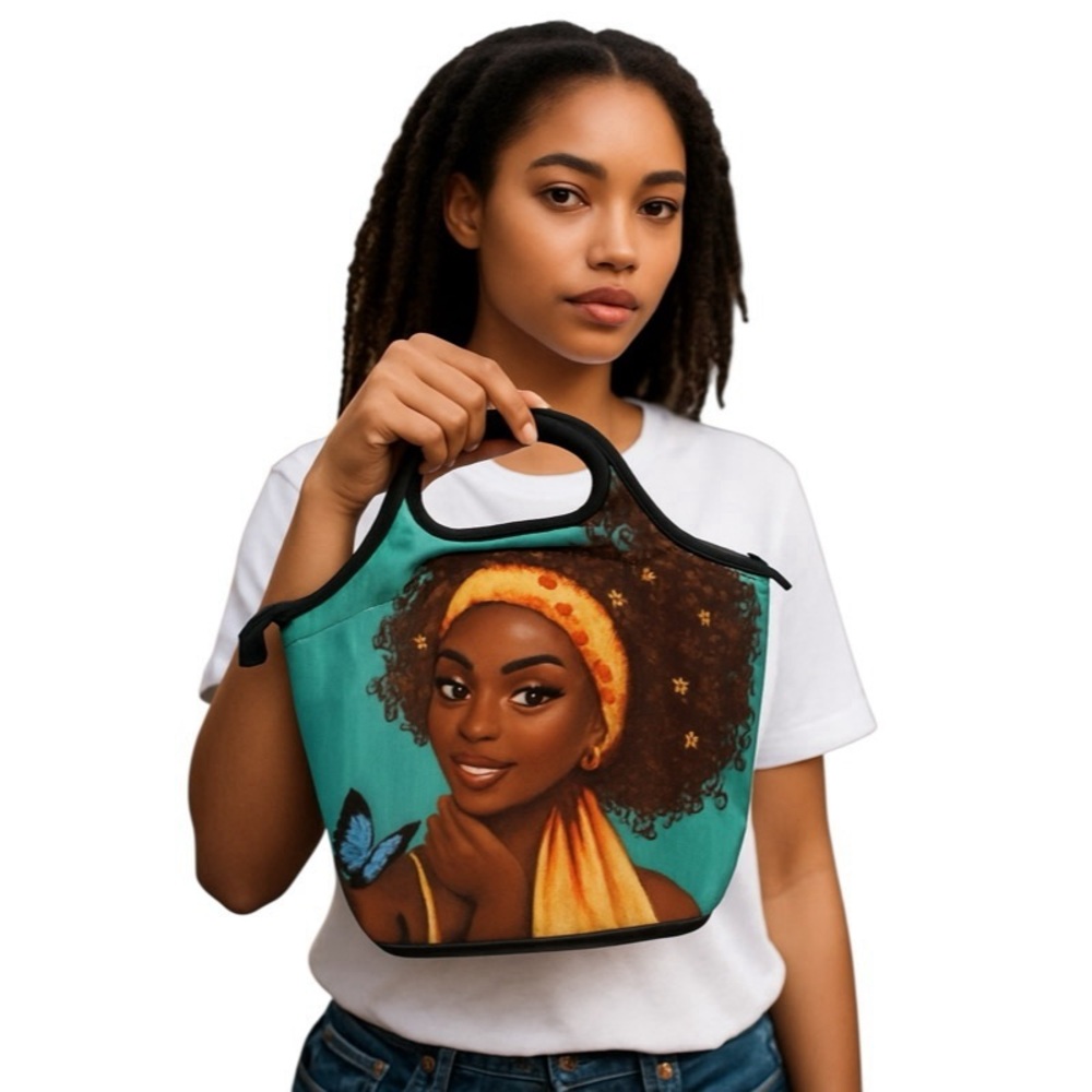 Colorful African Amercian Girl Design Reusable Tote Lunch Bags